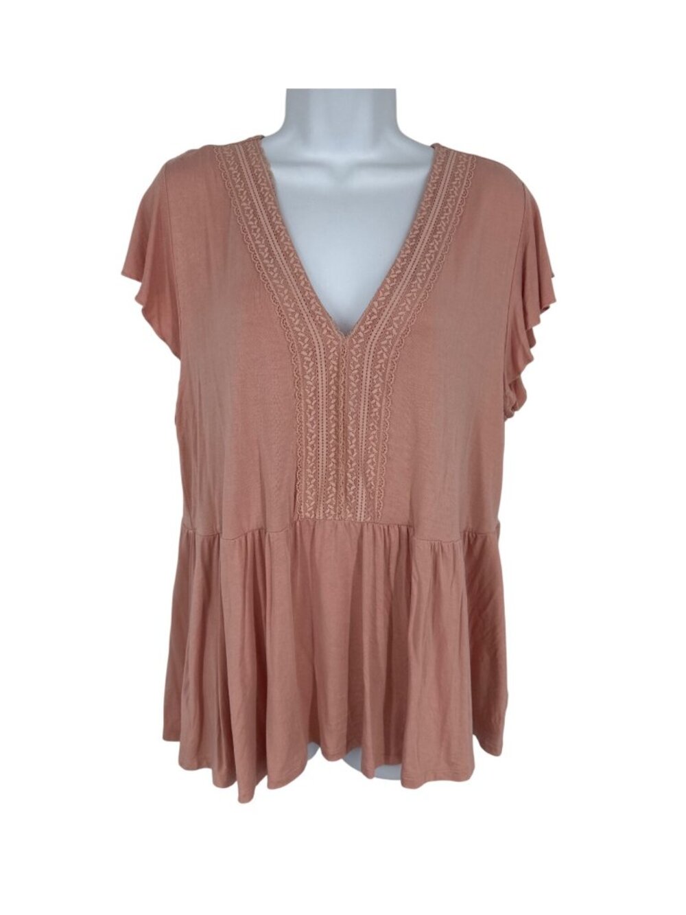 Torrid Super Soft Knits Babydoll Lace Trim Top Blush Pink Women's Plus Size 1X